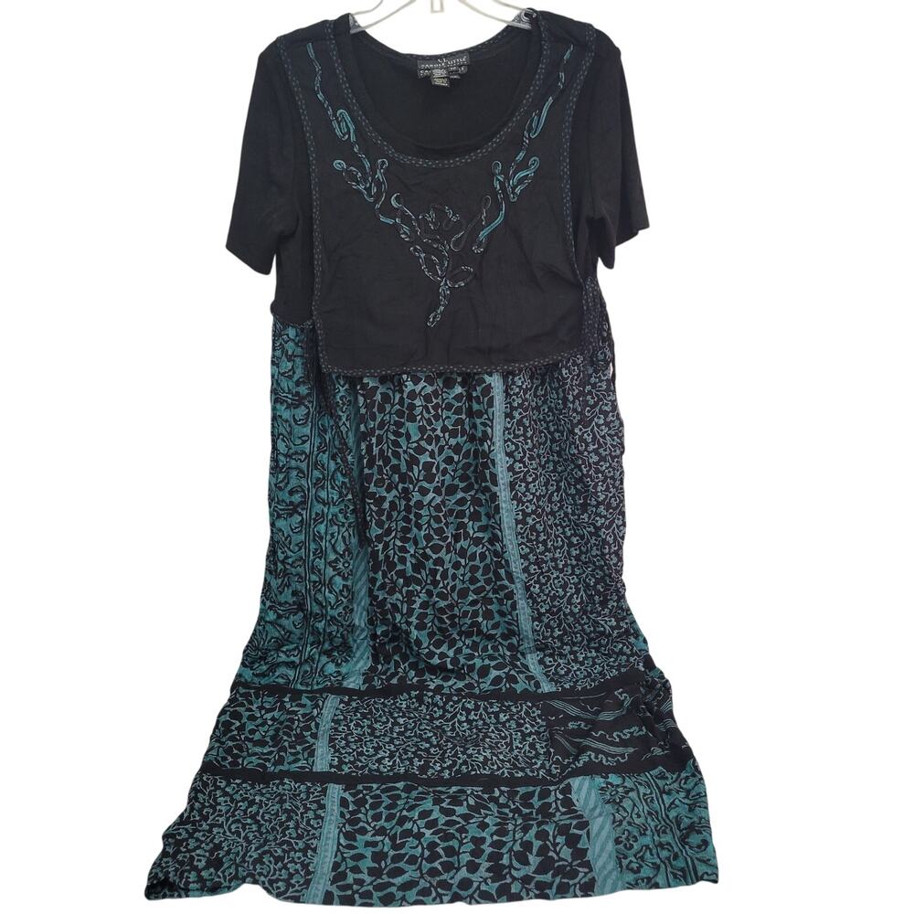 Vintage Carole Little Petite Dresses Sz 12 Full length Green Black Short Sleeve